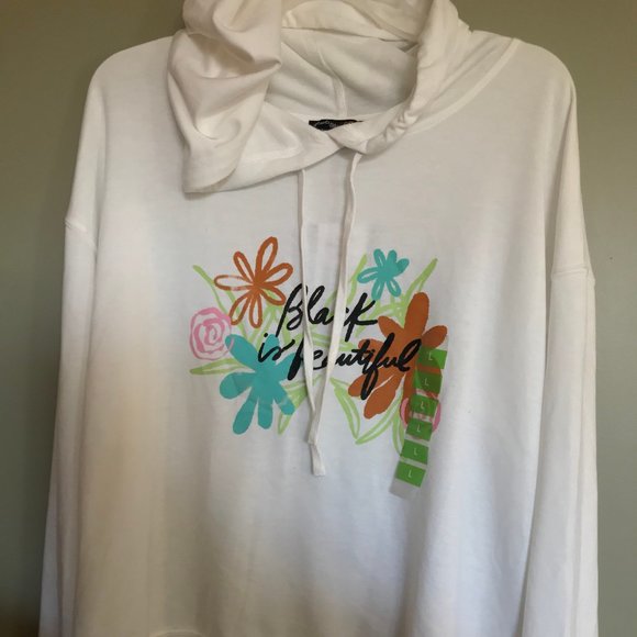NWT Feeling Proud brand "Black is beautiful" white hoodie floral design - Picture 2 of 6